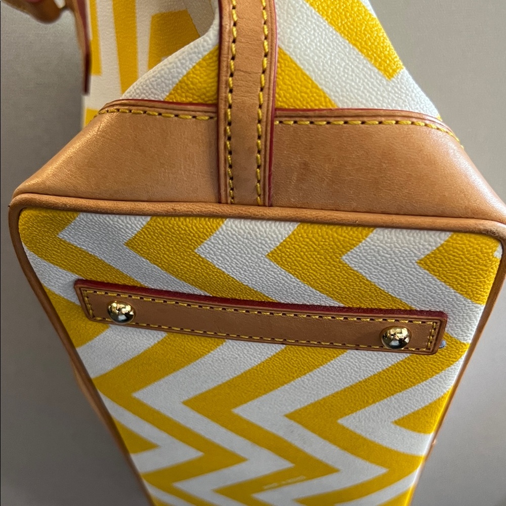Dooney & Bourke Yellow and White Chevron Tote - Picture 12 of 16